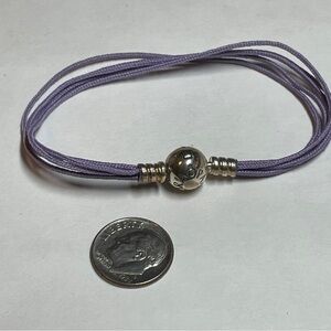 Authentic Retired Pandora Sterling Silver Lavender Multi-Strand Fabric Bracelet